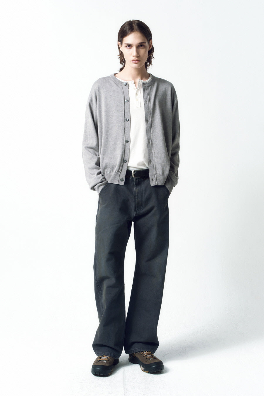 Insilence - Wool Blend Round Neck Cardigan (Melange Grey) product image 5 | TRAB K-Fashion Australia