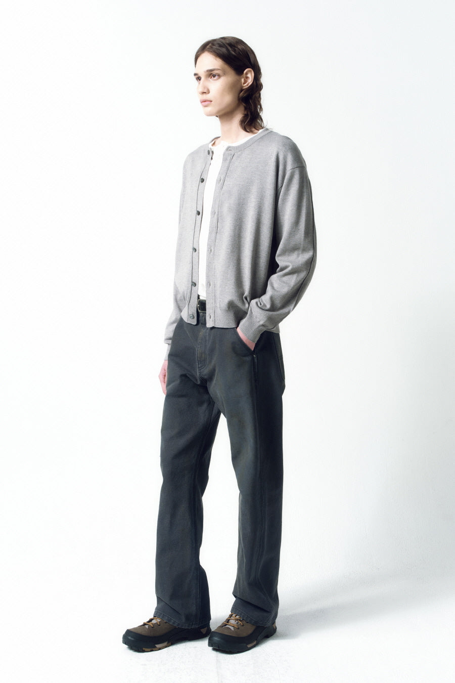 Insilence - Wool Blend Round Neck Cardigan (Melange Grey) product image 3 | TRAB K-Fashion Australia