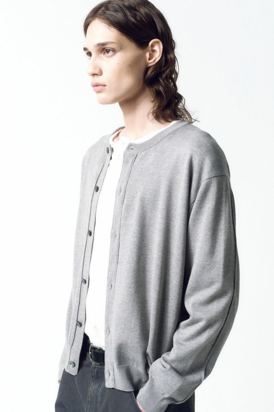 Insilence - Wool Blend Round Neck Cardigan (Melange Grey) product image 6 | TRAB K-Fashion Australia