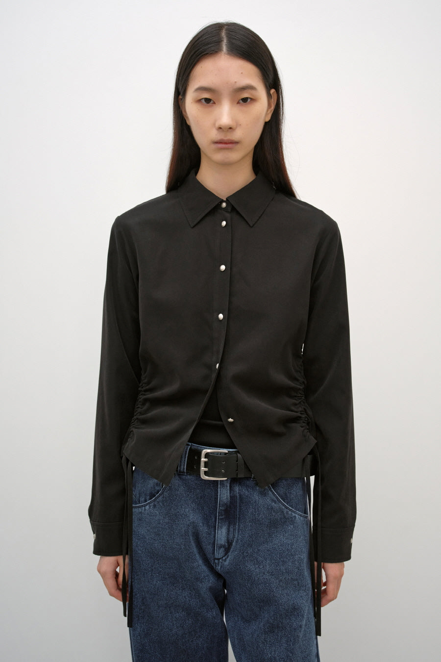 Insilence - Soft Shirring Shirt (Black) product image 1 | TRAB K-Fashion Australia