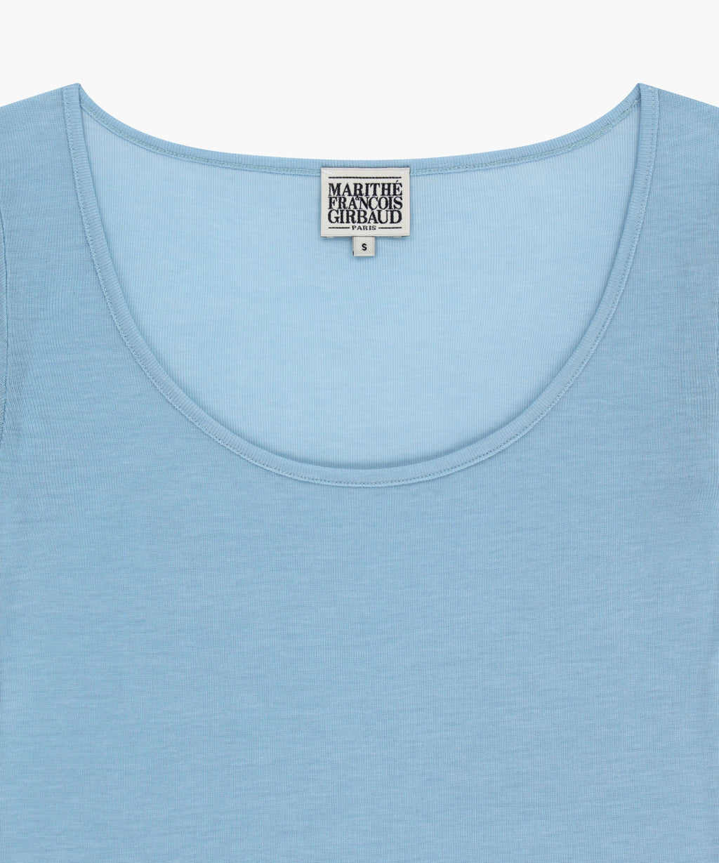 Marithe & Francois Girbaud - Small Classic Logo Sleeveless Layered Slim Crop Tee (Sky Blue) product image 11 | TRAB K-Fashion Australia