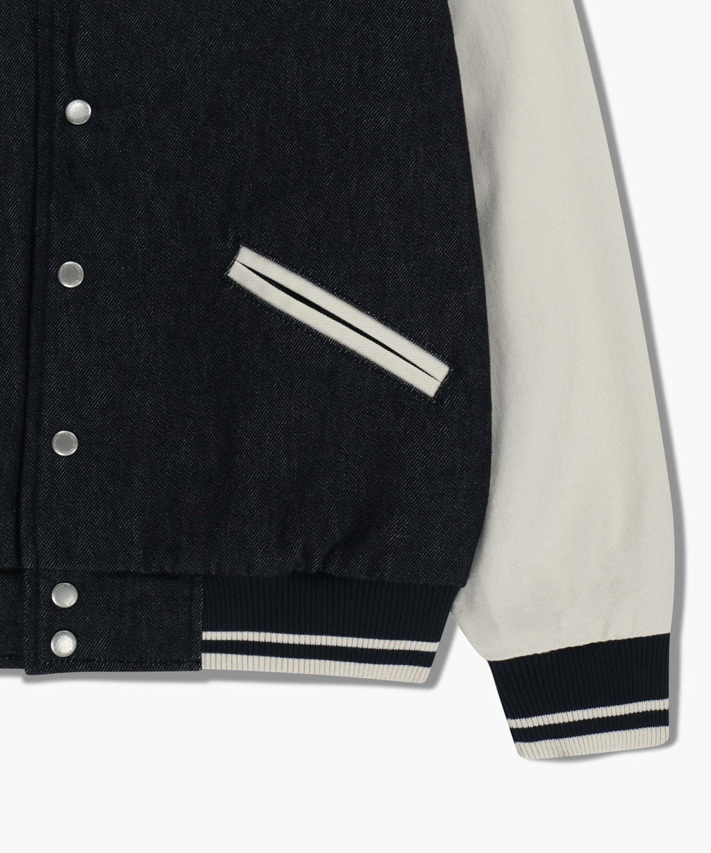 Marithe & Francois Girbaud - Classic Logo Embroidery Denim Varsity Jacket (Navy) product image 11 | TRAB K-Fashion Australia