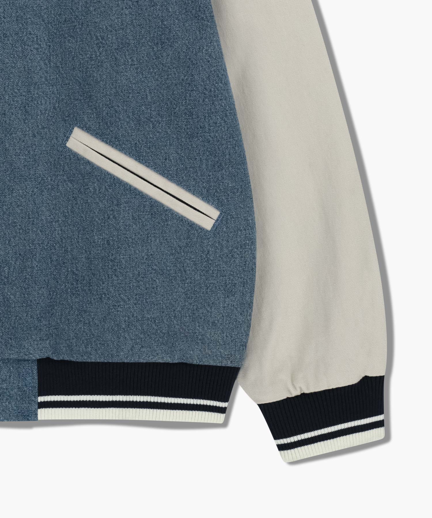 Marithe & Francois Girbaud - Classic Logo Embroidery Denim Varsity Jacket (Light Blue) product image 11 | TRAB K-Fashion Australia