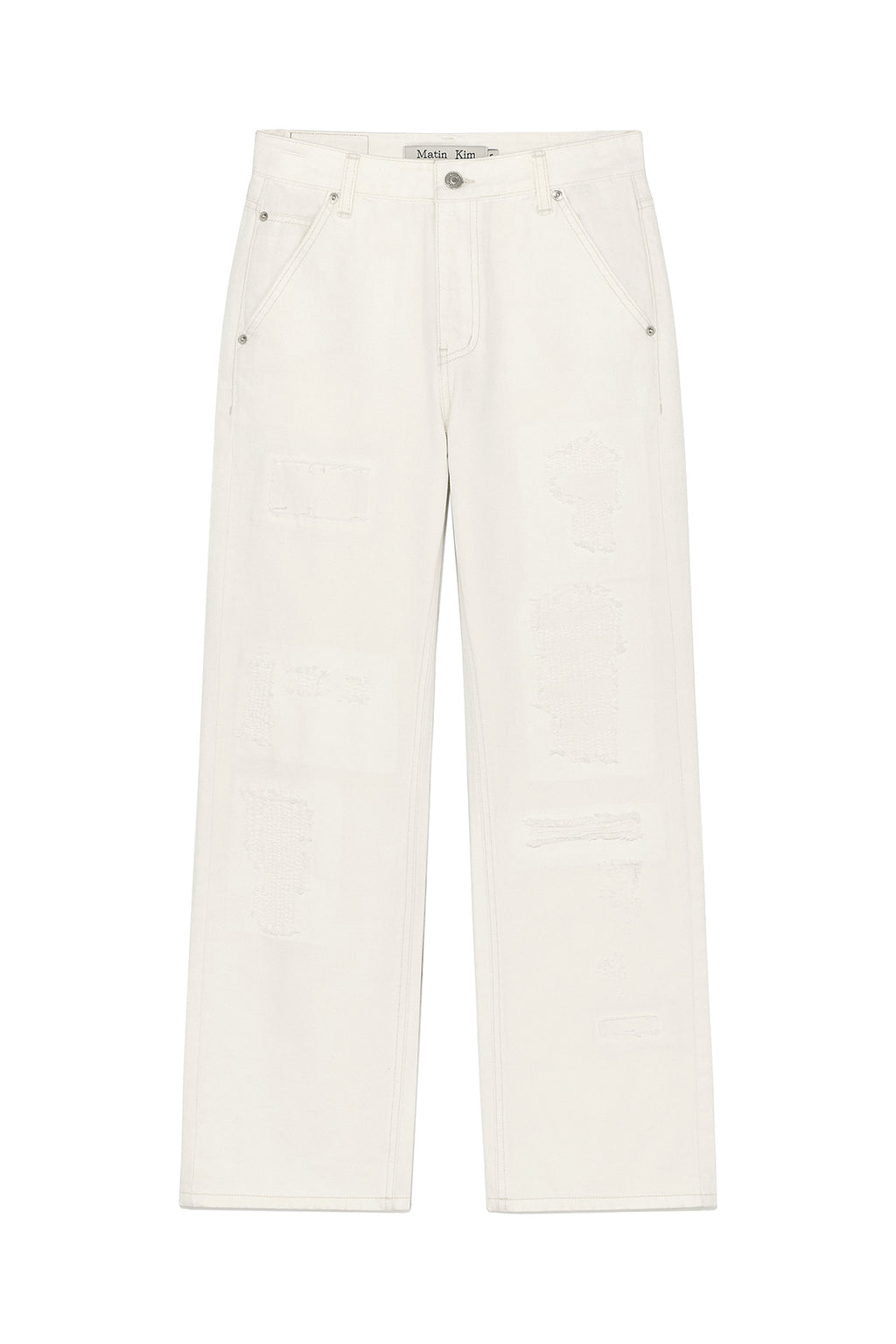 Matin Kim - Damage Patch Denim Pants (Ivory) product image 1 | TRAB K-Fashion Australia
