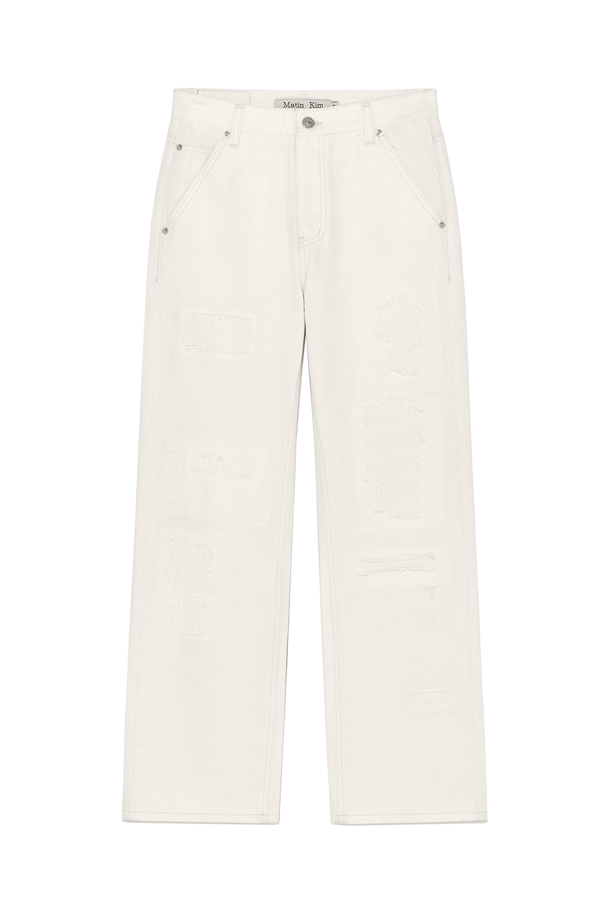 Matin Kim - Damage Patch Denim Pants (Ivory) product image 1 | TRAB K-Fashion Australia