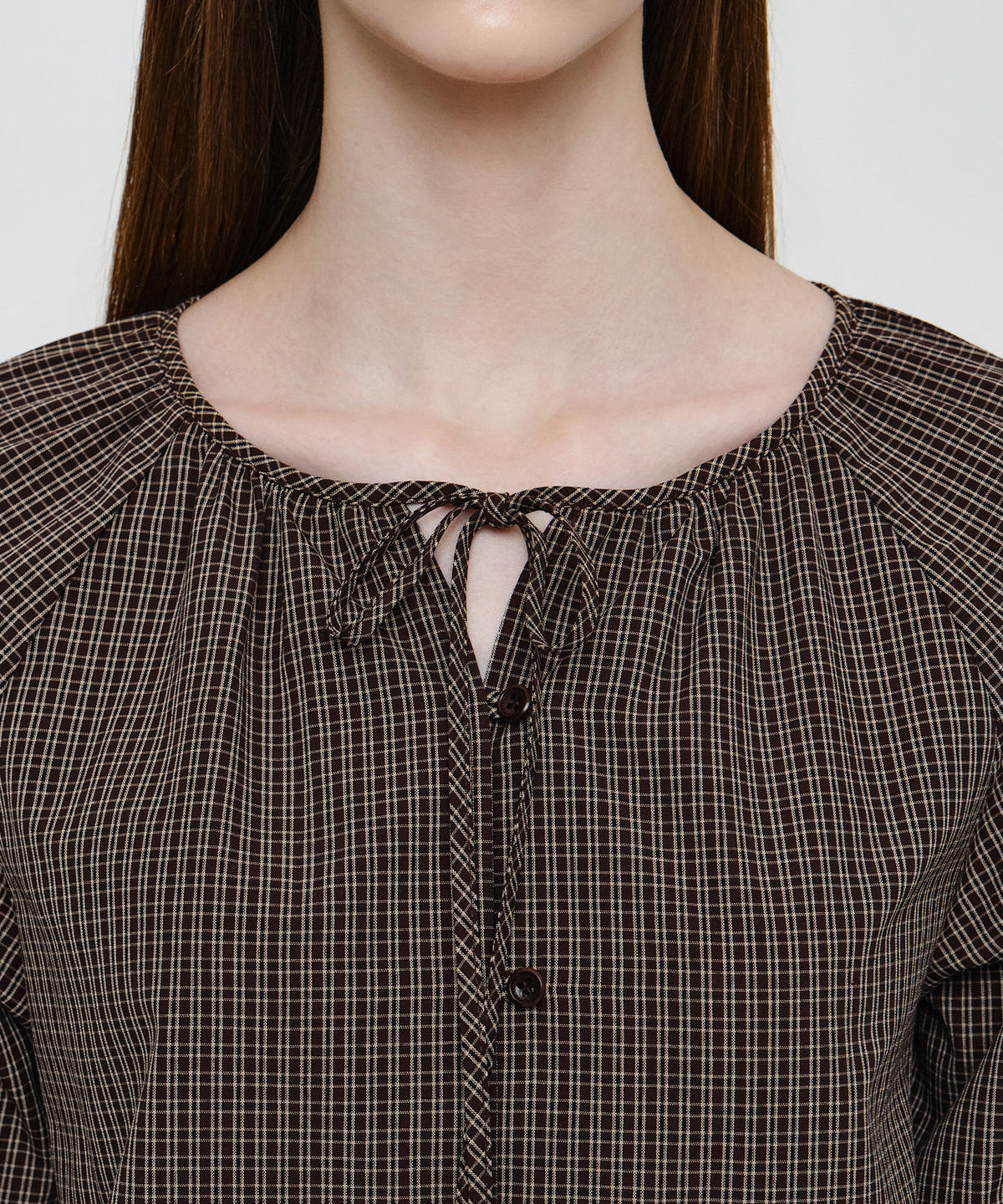 Marithe & Francois Girbaud - Check Ribbon Crop Blouse (Brown) product image 4 | TRAB K-Fashion Australia