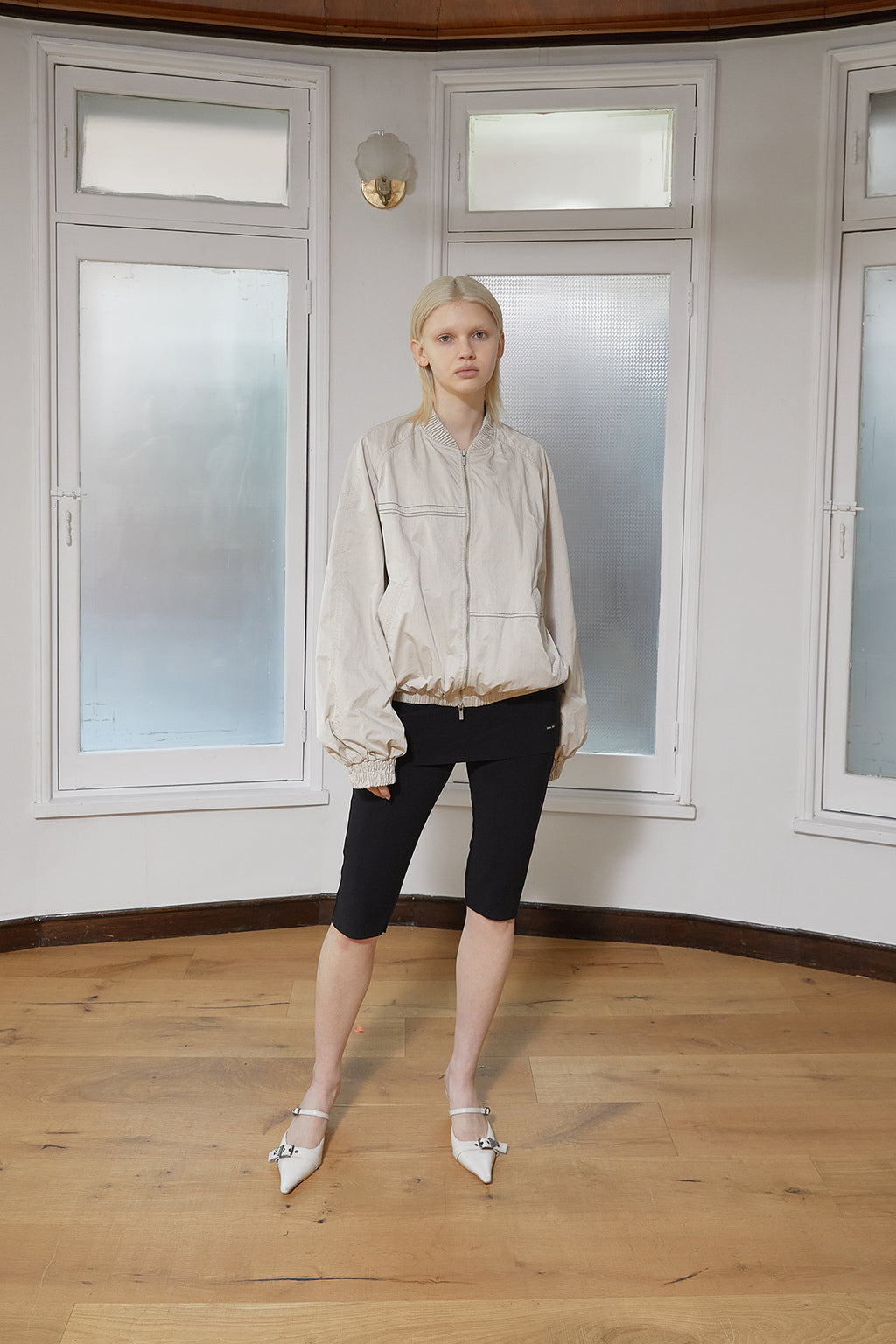 Matin Kim - Washed Volume Bomber Jumper (Beige) product image 10 | TRAB K-Fashion Australia