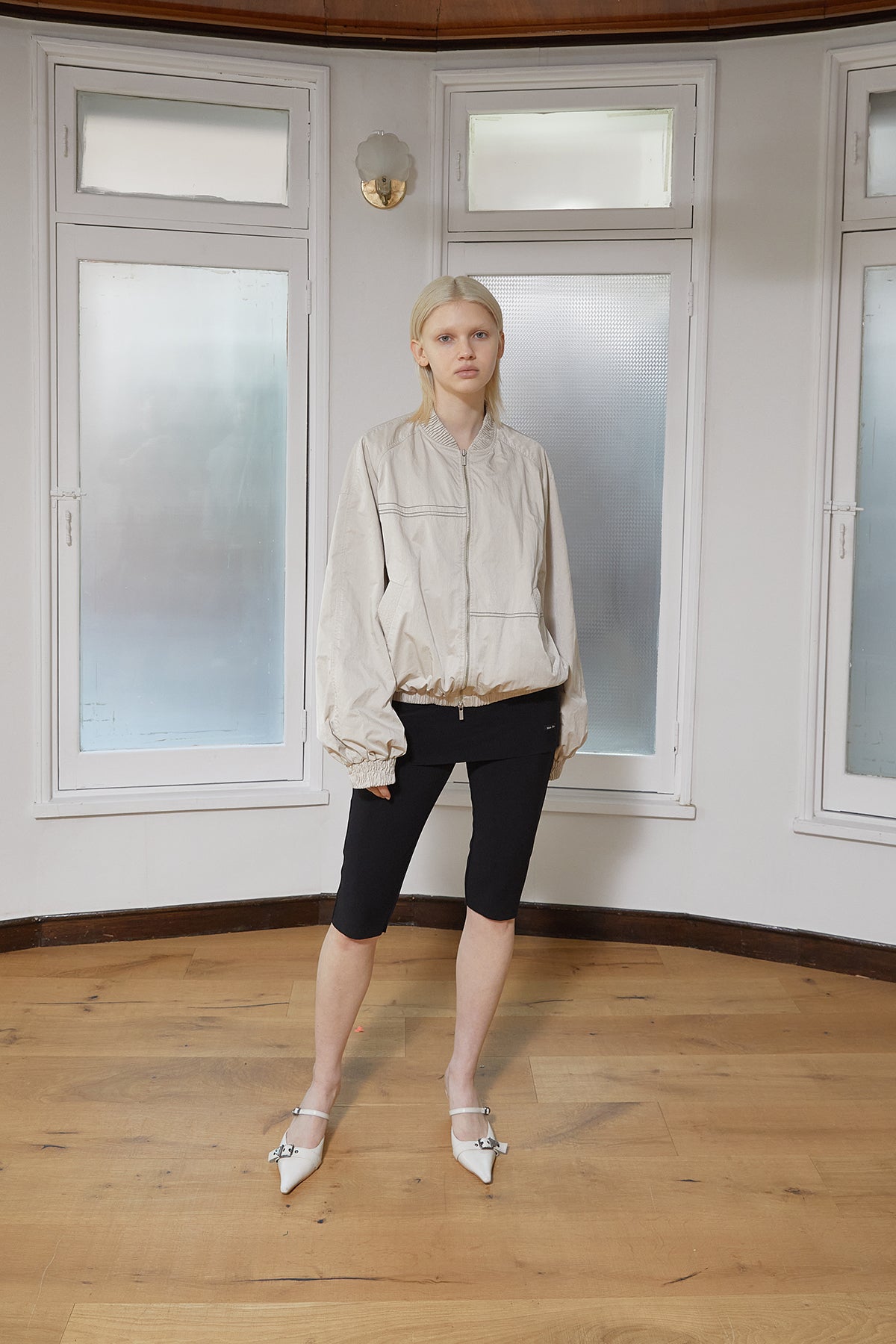 Matin Kim - Washed Volume Bomber Jumper (Beige) product image 10 | TRAB K-Fashion Australia