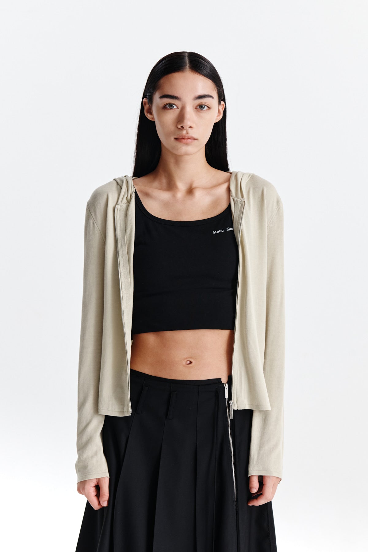 Matin Kim - Sleeve Hole Point Hoody Knit Zip Up (Light Green) product image 5 | TRAB K-Fashion Australia