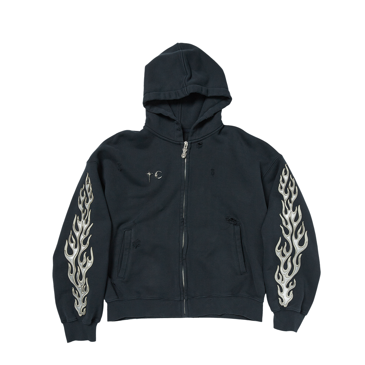 Thug Club - Leather Flame Hooded Zip-Up (Navy) product image 1 | TRAB K-Fashion Australia