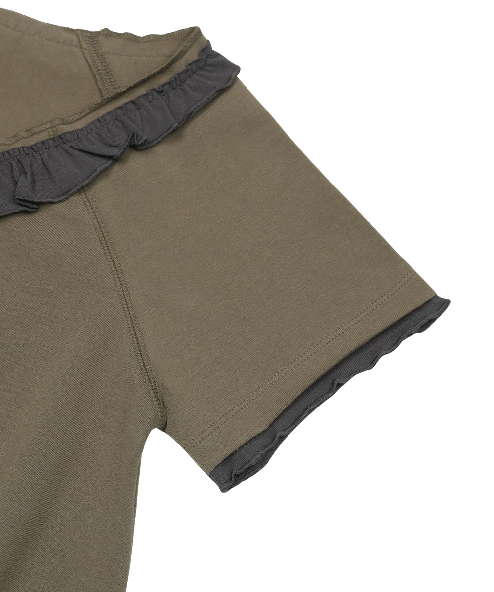 Coyseio - Ruffle V-Neck Smocked T-Shirt (Olive) product image 14 | TRAB K-Fashion Australia