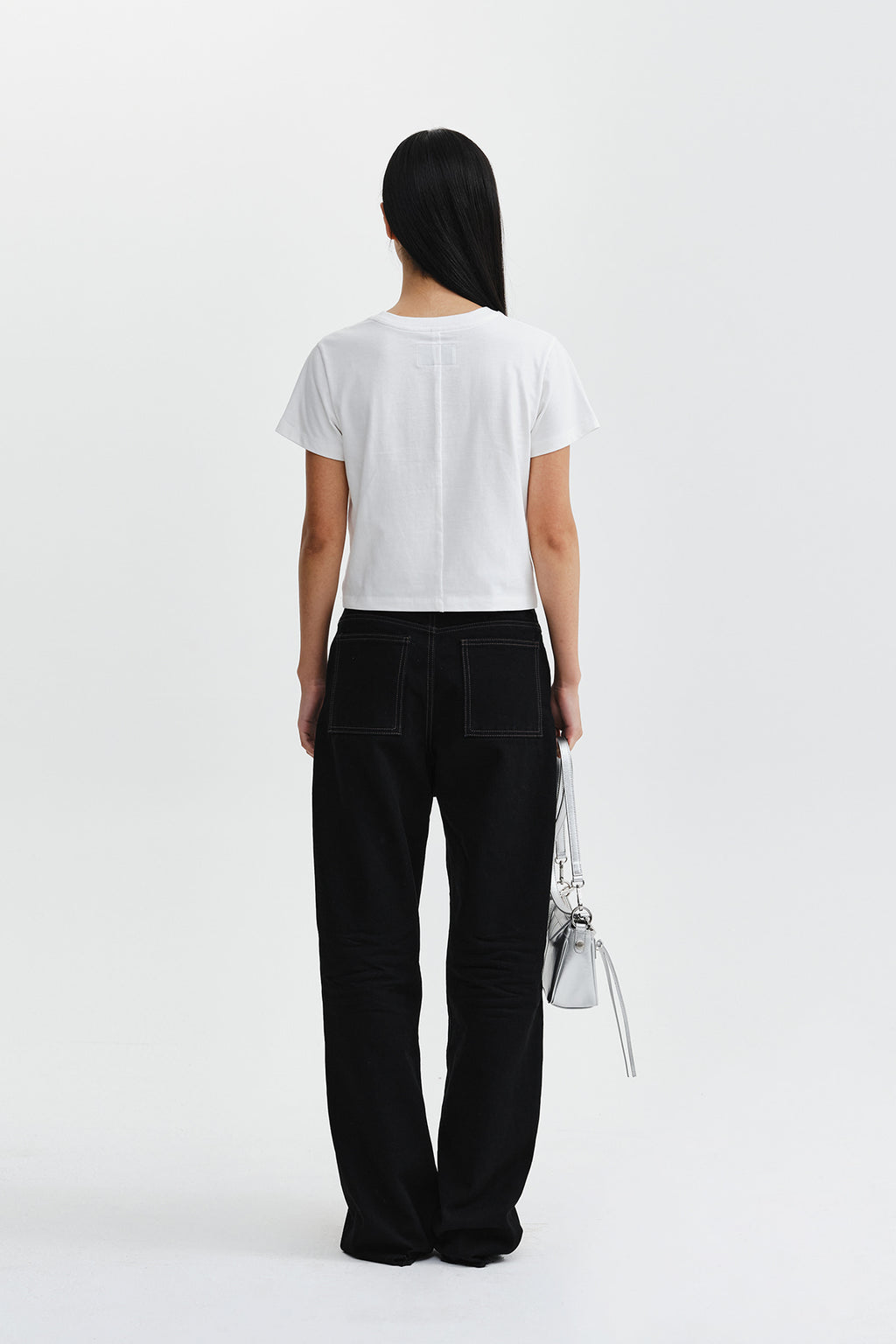 Matin Kim - Diagonal Cut Logo Crop Top (White) product image 8 | TRAB K-Fashion Australia