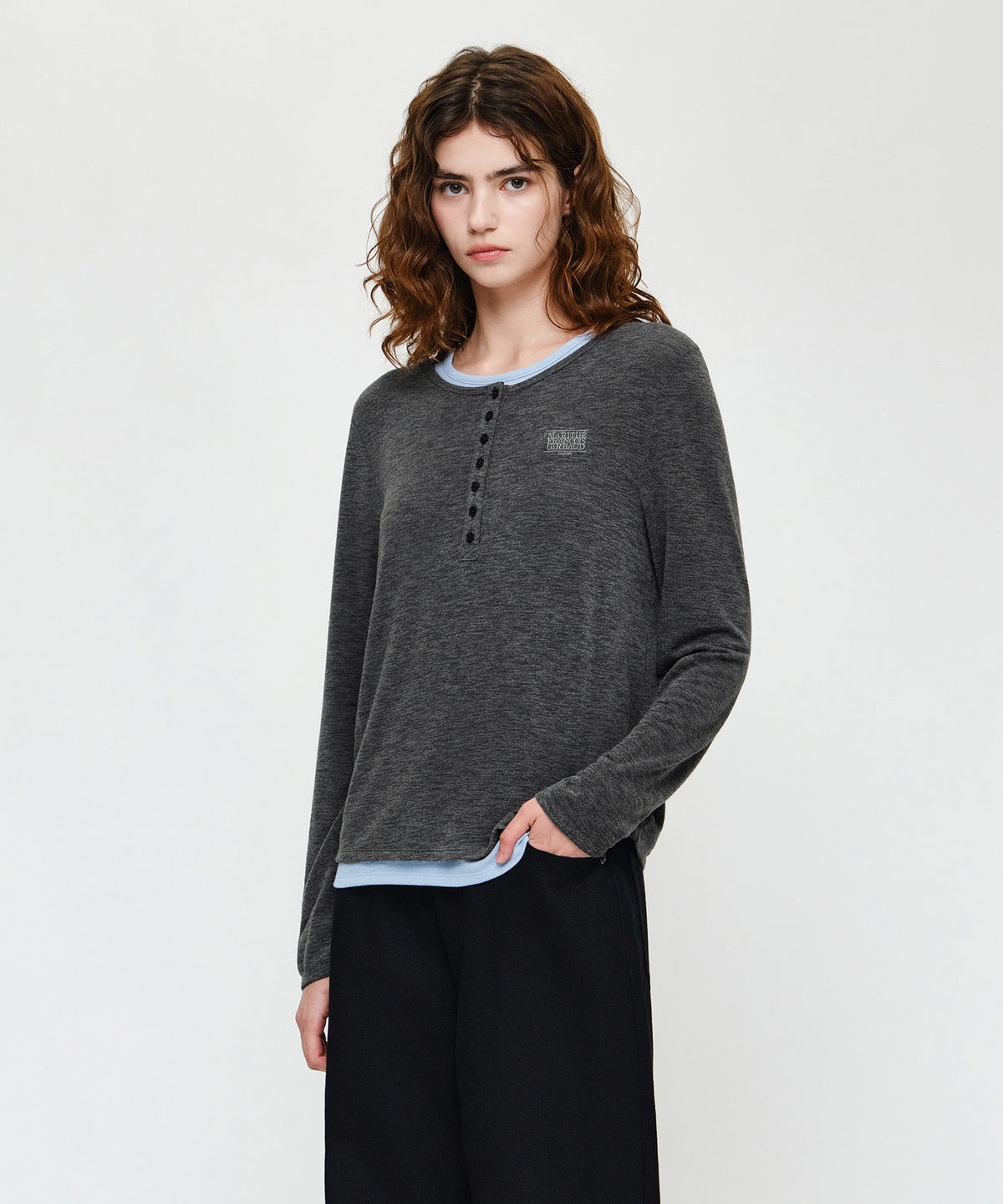 Marithe & Francois Girbaud - Henley Neck Layered Long Sleeve Tee (Charcoal) product image 2 | TRAB K-Fashion Australia