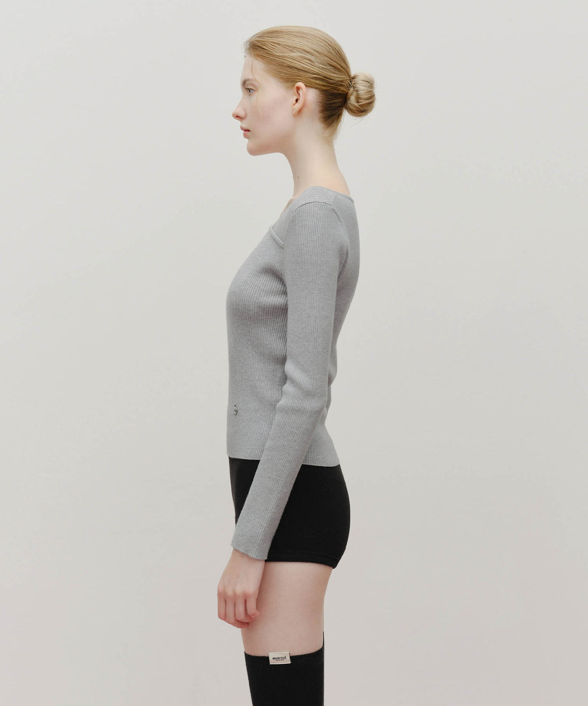 Marithe & Francois Girbaud - Circle Logo Neck Point Knit (Heather Gray) product image 2 | TRAB K-Fashion Australia