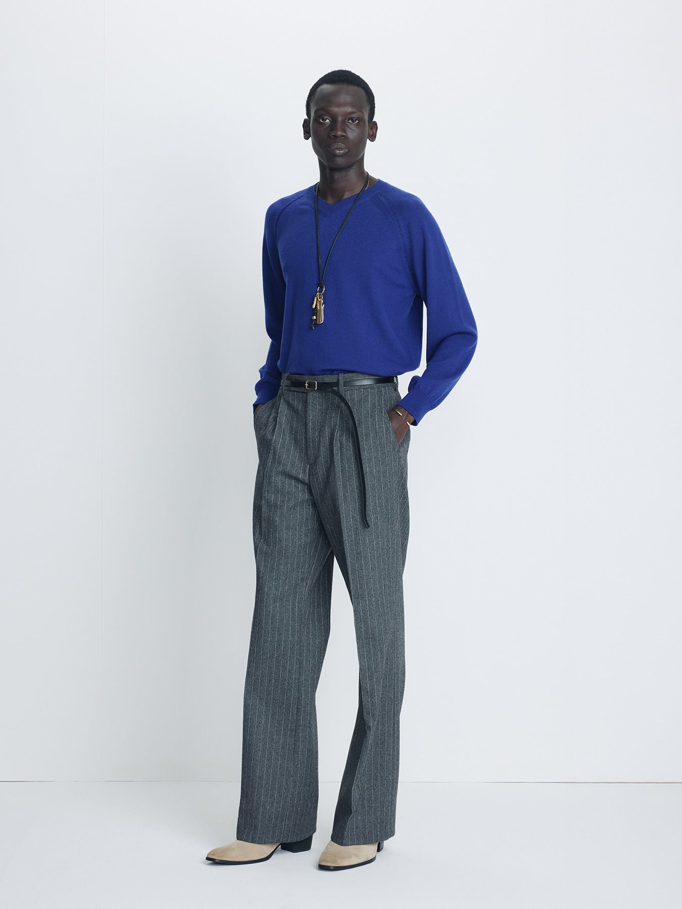 Tonywack - Super Fine Merino Wool Distressed V- Neck Knit (Navy) product image 1 | TRAB K-Fashion Australia