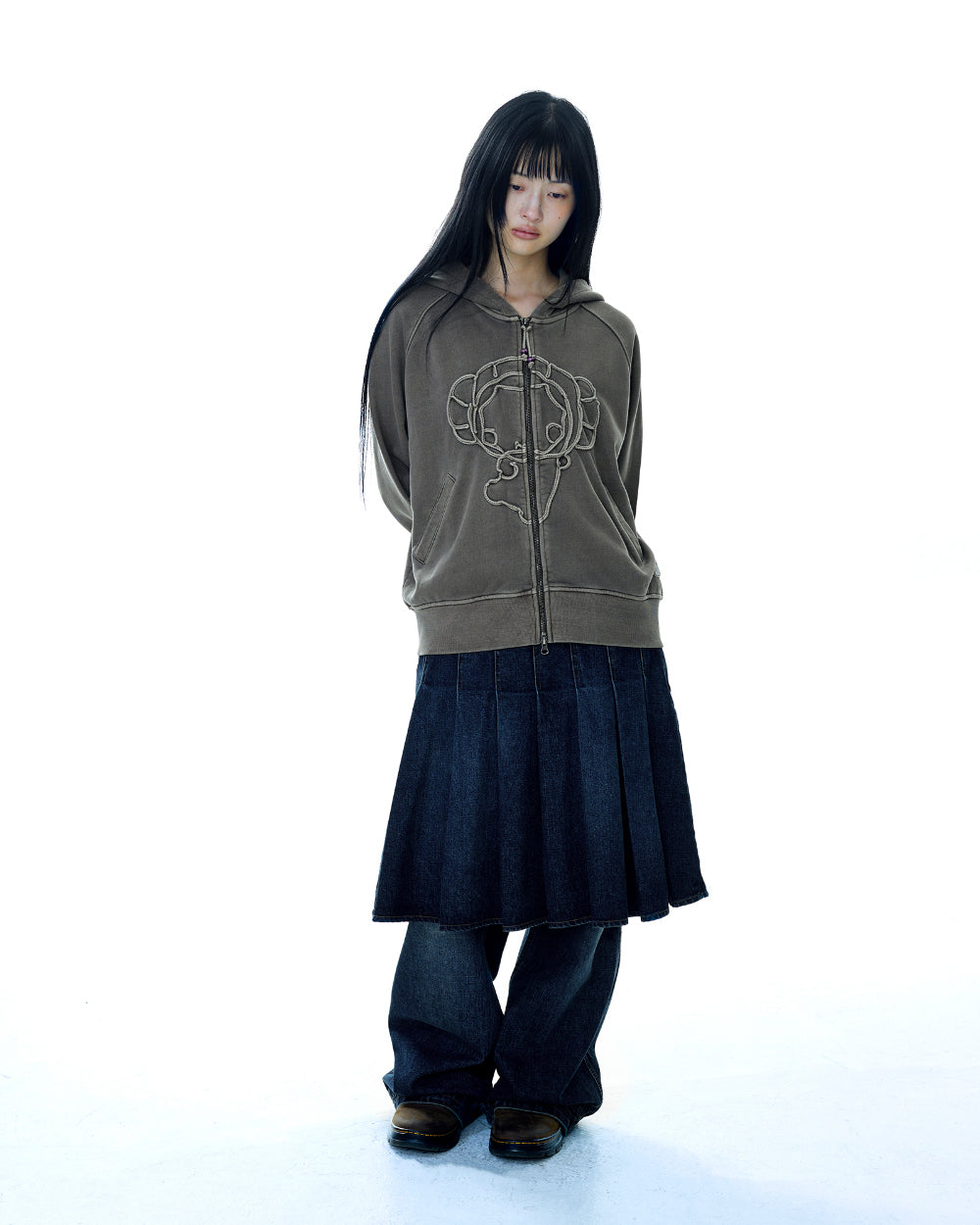 Coyseio - Vintage Tape Hood Zip-Up (Ash Brown) product image 6 | TRAB K-Fashion Australia