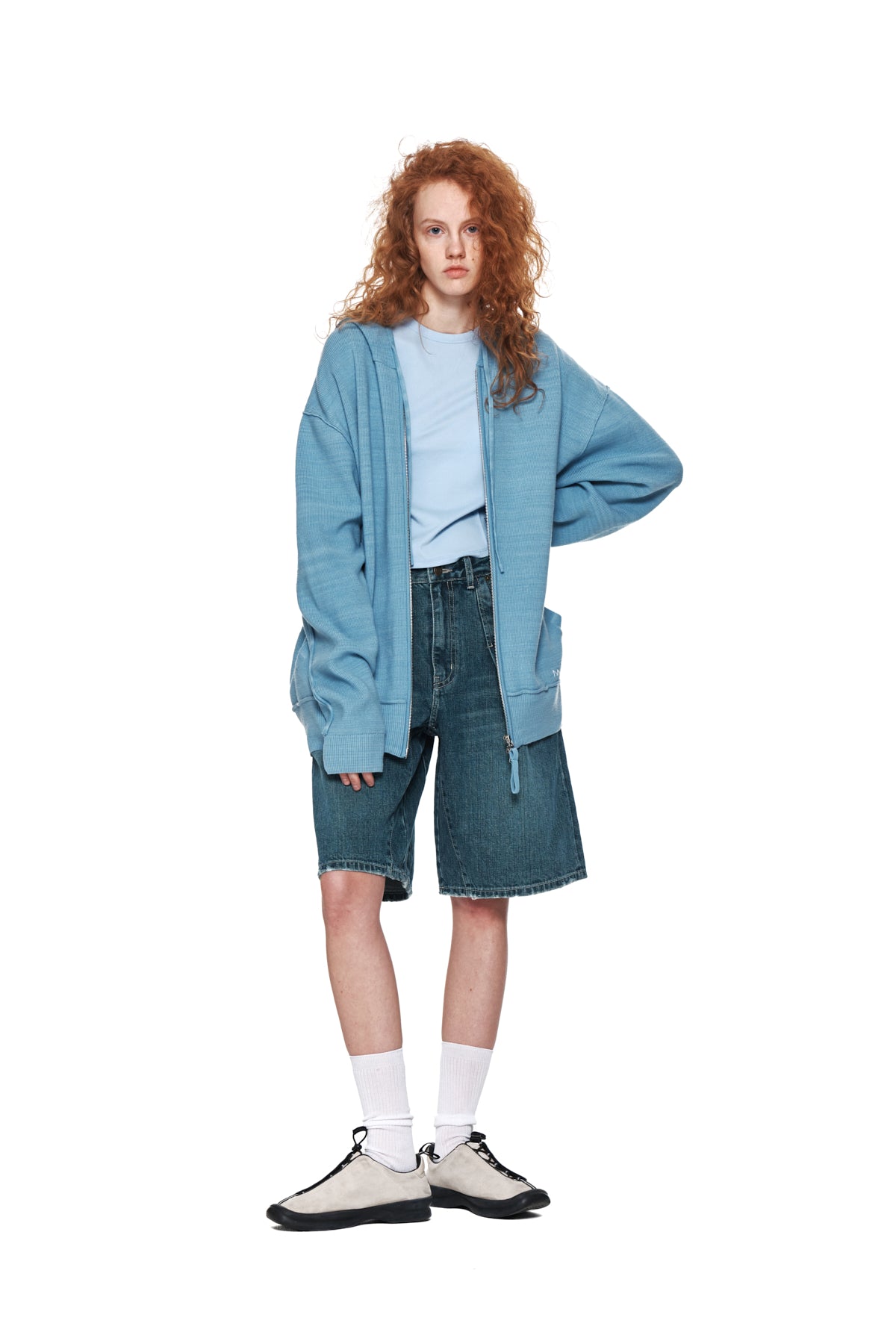 Matin Kim - Ribbed Knit Hoody Zip Up (Sky) product image 8 | TRAB K-Fashion Australia