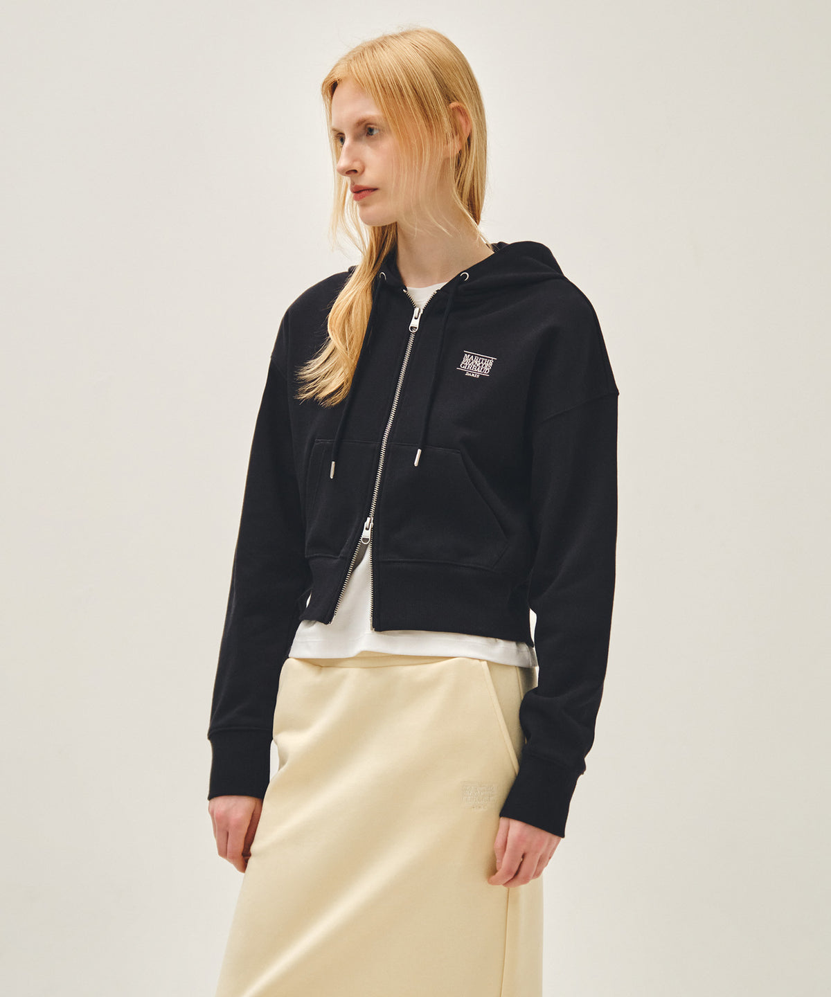 Marithe & Francois Girbaud - Back Classic Logo Crop Hoodie Zipup (Navy) product image 2 | TRAB K-Fashion Australia