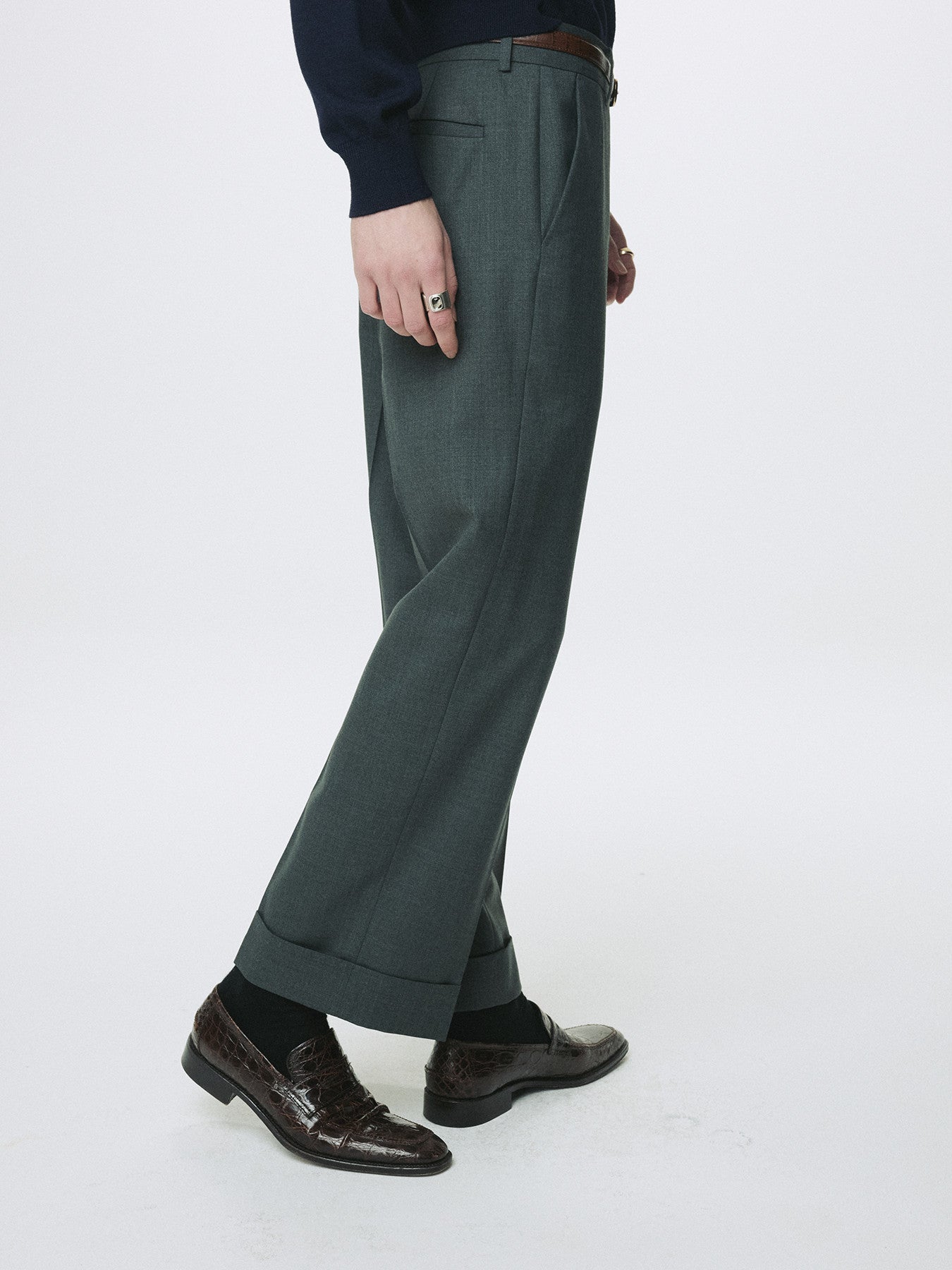 Tonywack - Wool Cuffed Trousers (Moss Grey) product image 6 | TRAB K-Fashion Australia