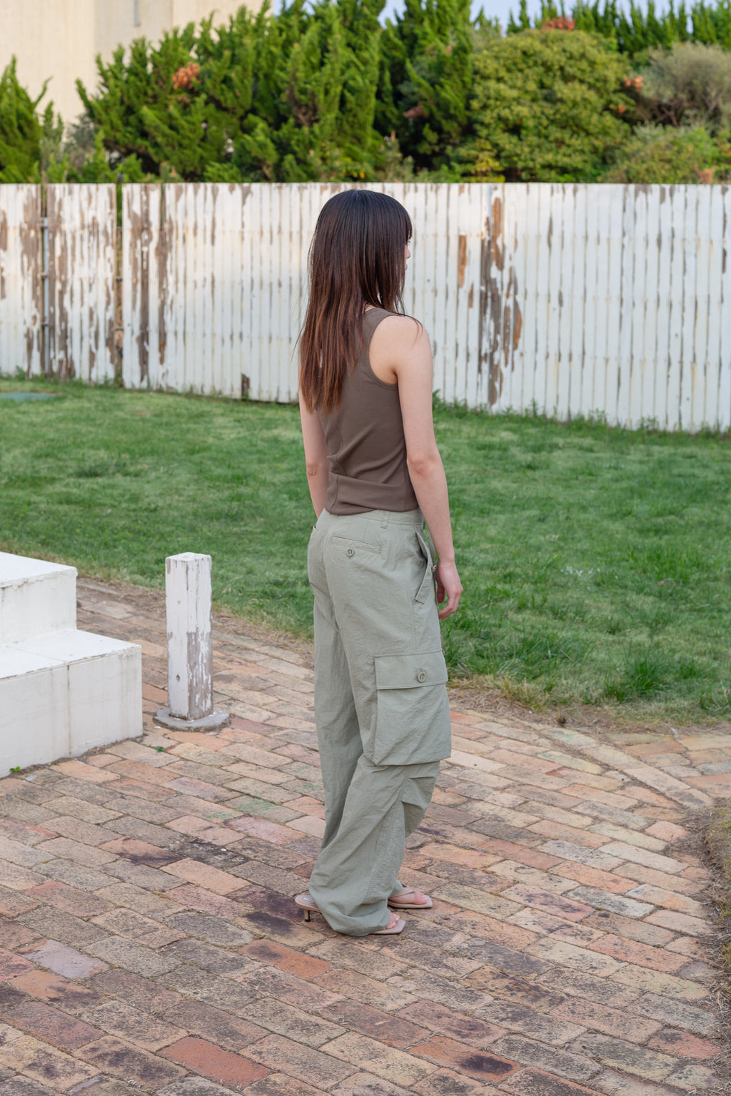 Matin Kim - Logo Applique Slim Tank Top (Khaki) product image 6 | TRAB K-Fashion Australia