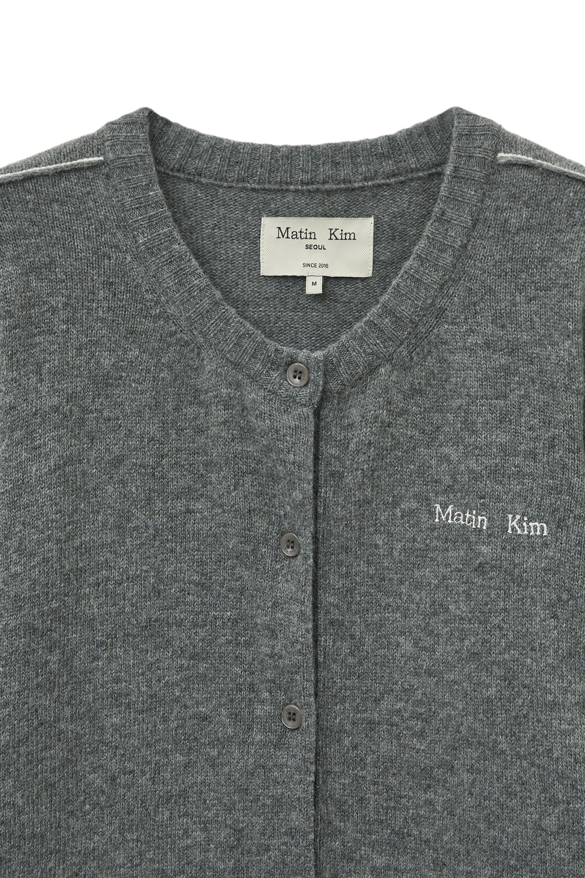 Matin Kim - Cashmere Blended Round Knit Cardigan (Grey) product image 3 | TRAB K-Fashion Australia