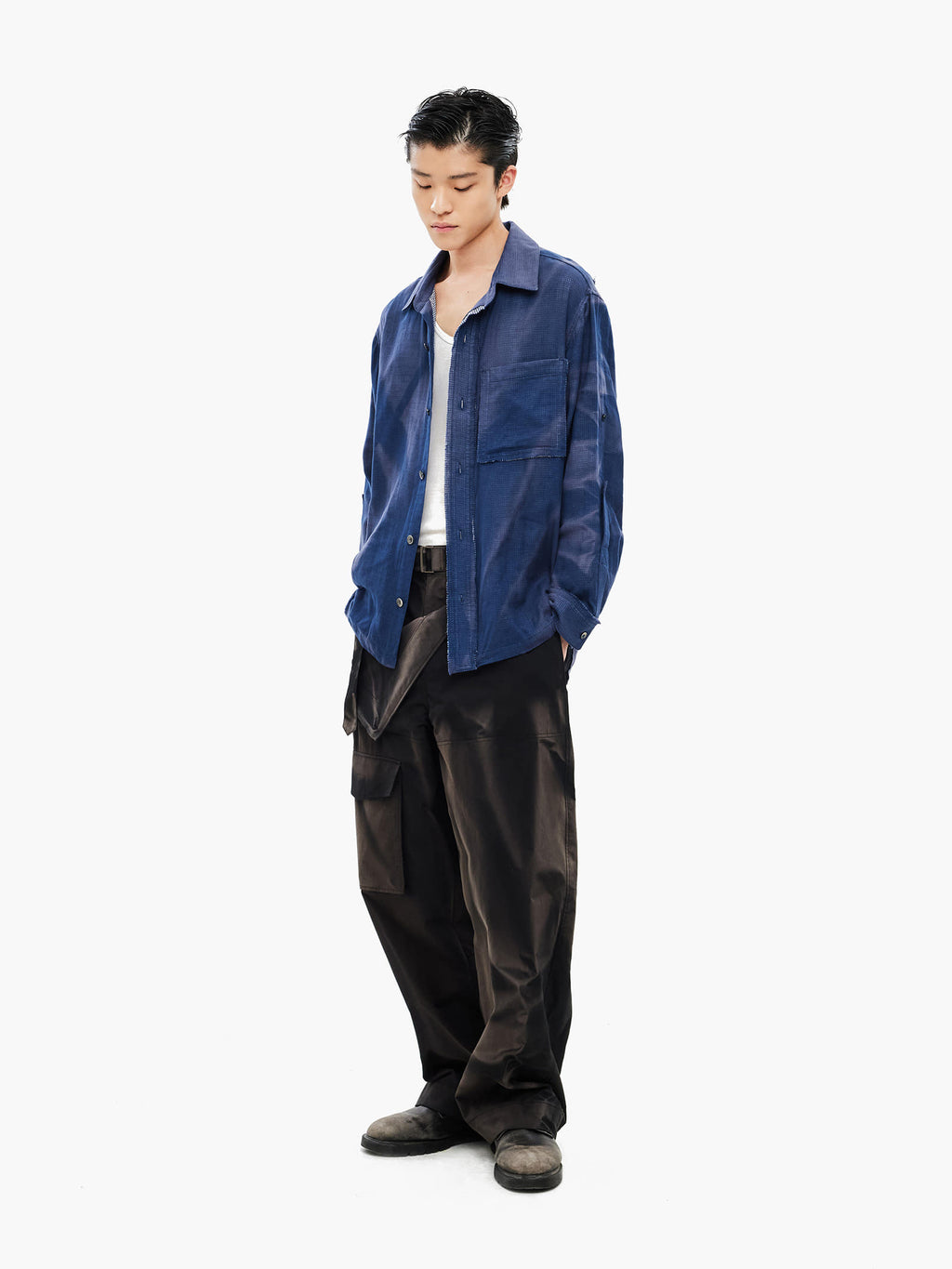 Jiyong Kim - Sun-Bleached Double Front Wide Trousers (Black) product image 1 | TRAB K-Fashion Australia