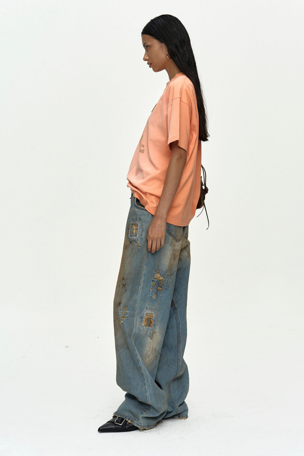 Andersson Bell - (essential) Unisex Spray Washed Heart Message T-Shirt (Orange) product image 4 | TRAB K-Fashion Australia