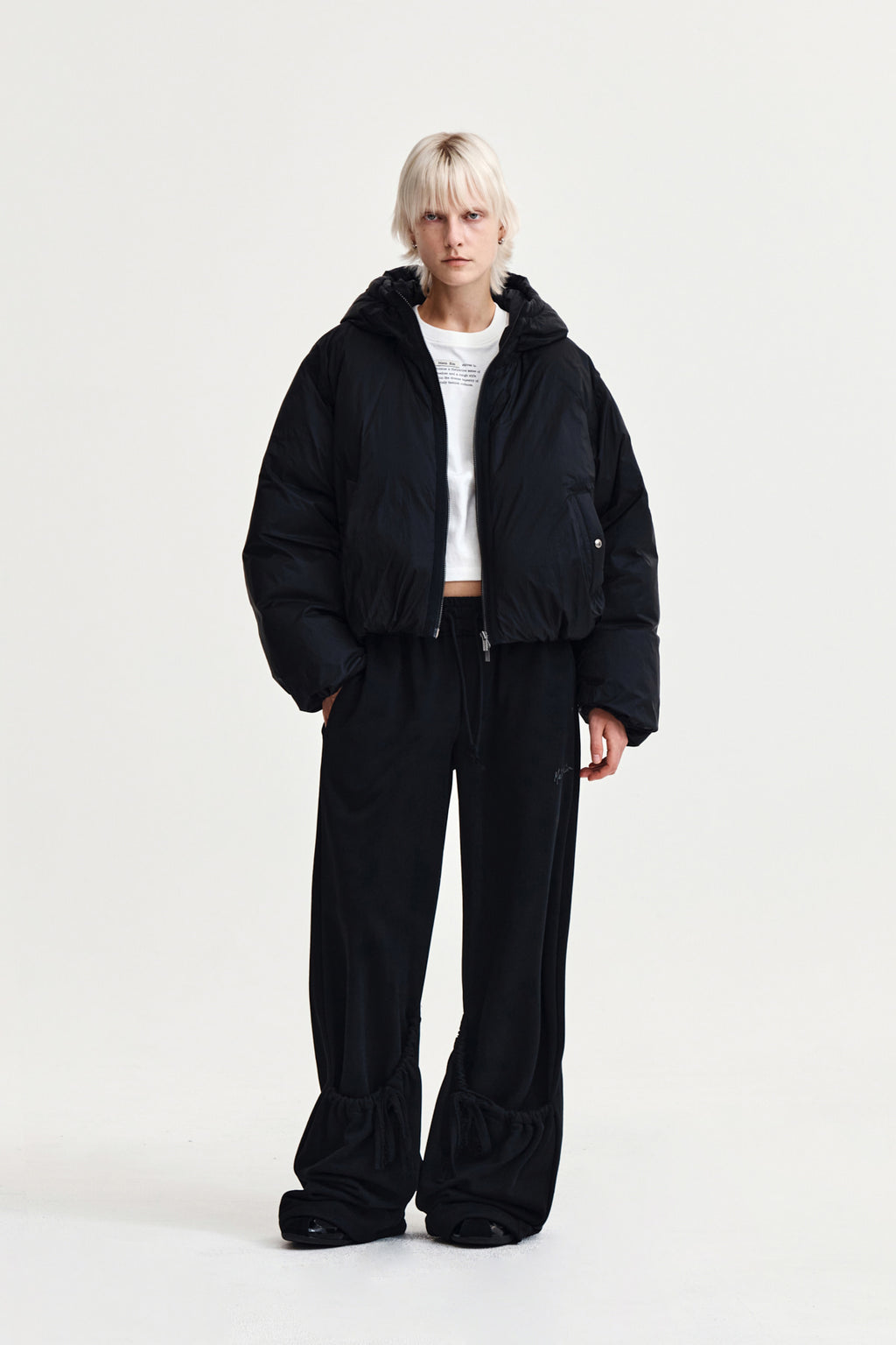 Matin Kim - Back Logo Hoody Short Down Jumper (Black) product image 9 | TRAB K-Fashion Australia