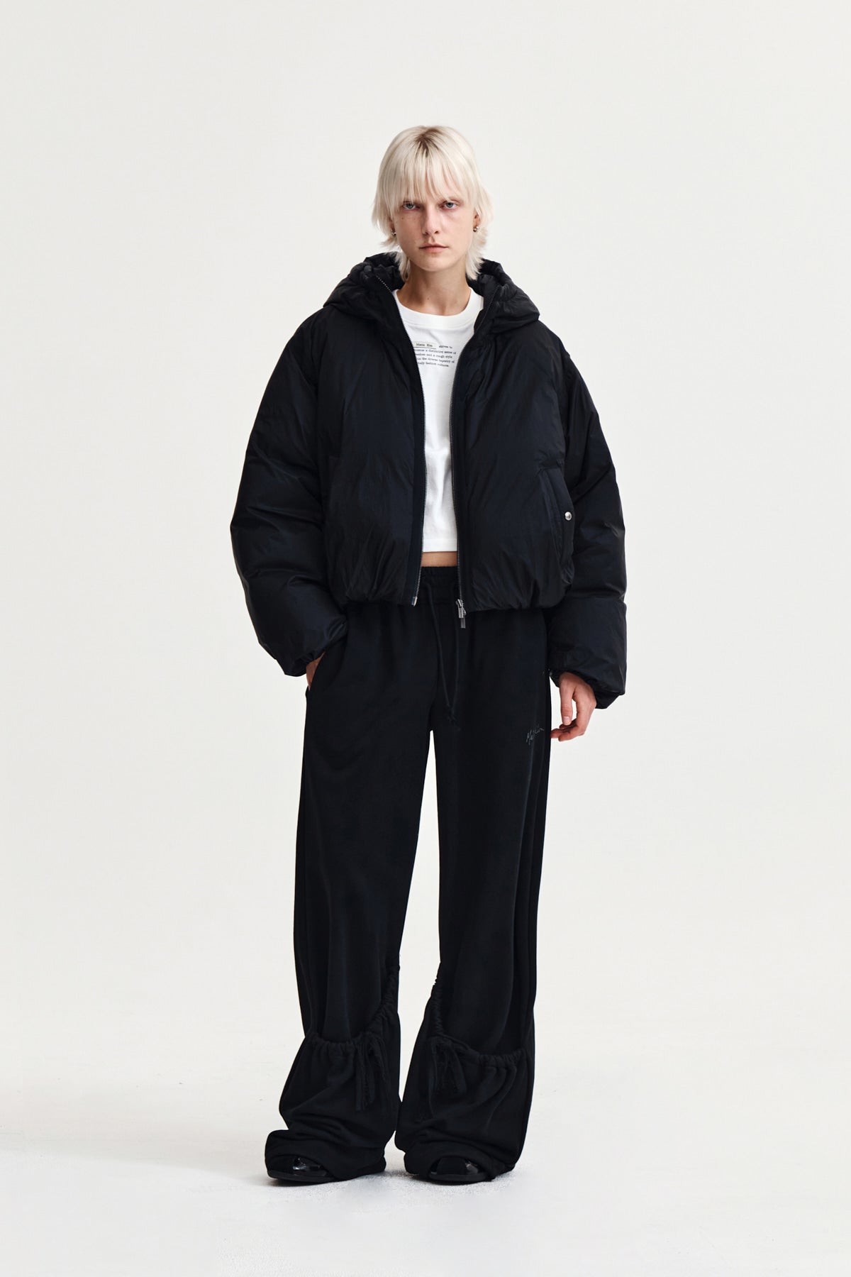 Matin Kim - Back Logo Hoody Short Down Jumper (Black) product image 9 | TRAB K-Fashion Australia