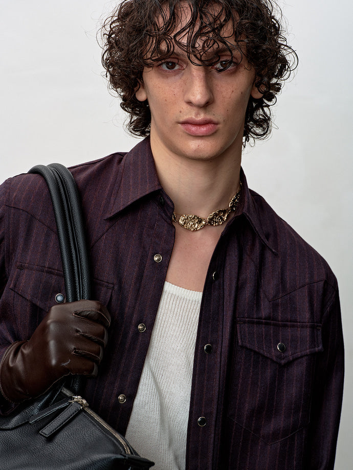 Tonywack - Striped Wool Western Shirt (Dark Burgundy) product image 4 | TRAB K-Fashion Australia