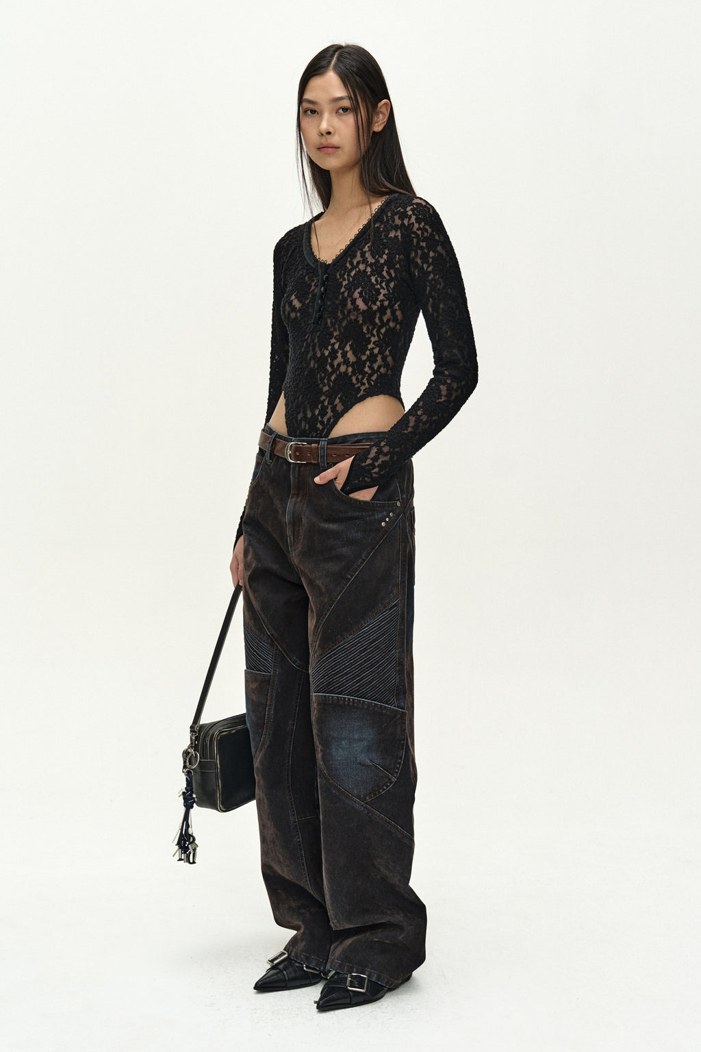 Andersson Bell - Lace Mesh Bodysuit (Black) product image 2 | TRAB K-Fashion Australia