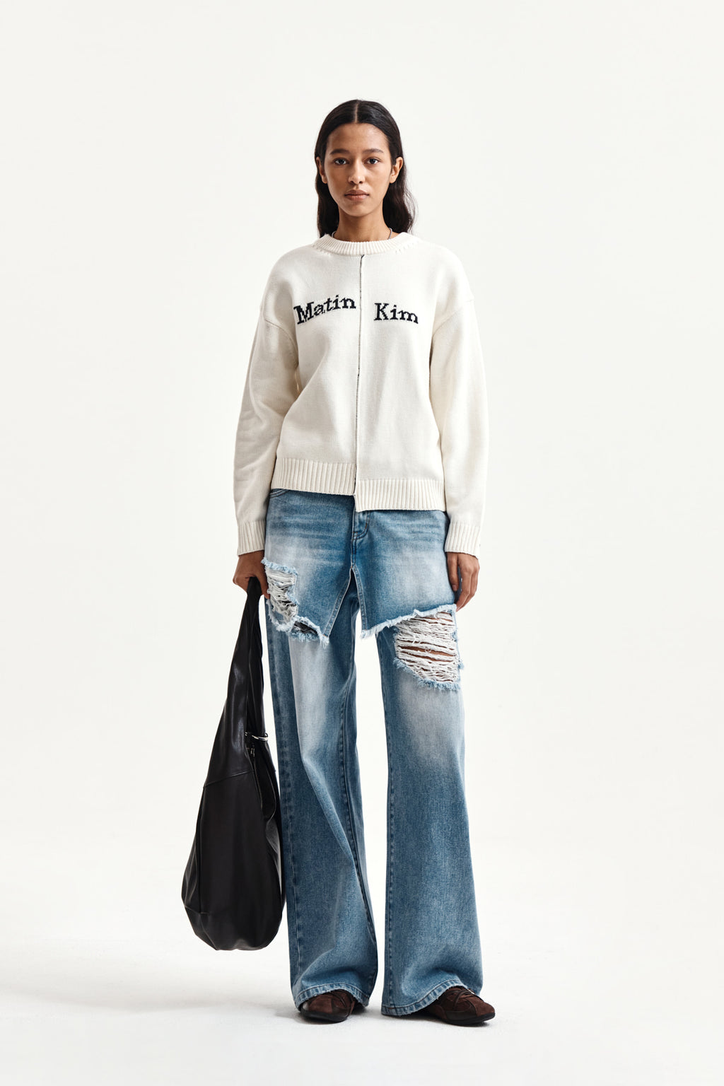 Matin Kim - Asymmetric Logo Knit Pullover (Ivory) product image 9 | TRAB K-Fashion Australia