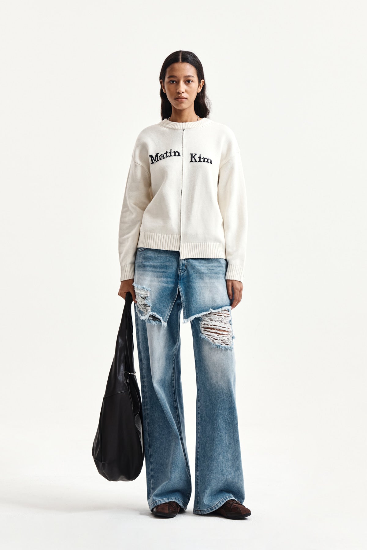Matin Kim - Asymmetric Logo Knit Pullover (Ivory) product image 9 | TRAB K-Fashion Australia