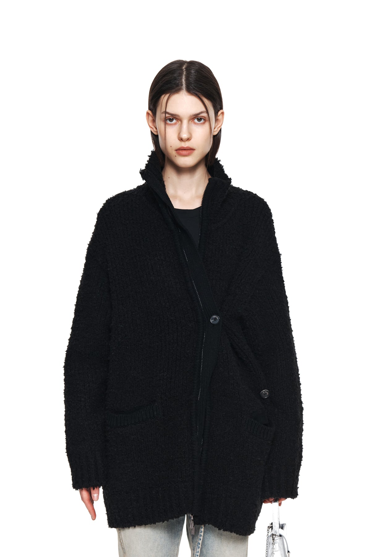 Matin Kim - Cloud Knit Zip Coat (Black) product image 5 | TRAB K-Fashion Australia