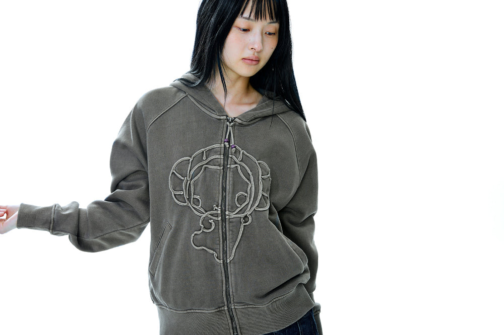 Coyseio - Vintage Tape Hood Zip-Up (Ash Brown) product image 2 | TRAB K-Fashion Australia