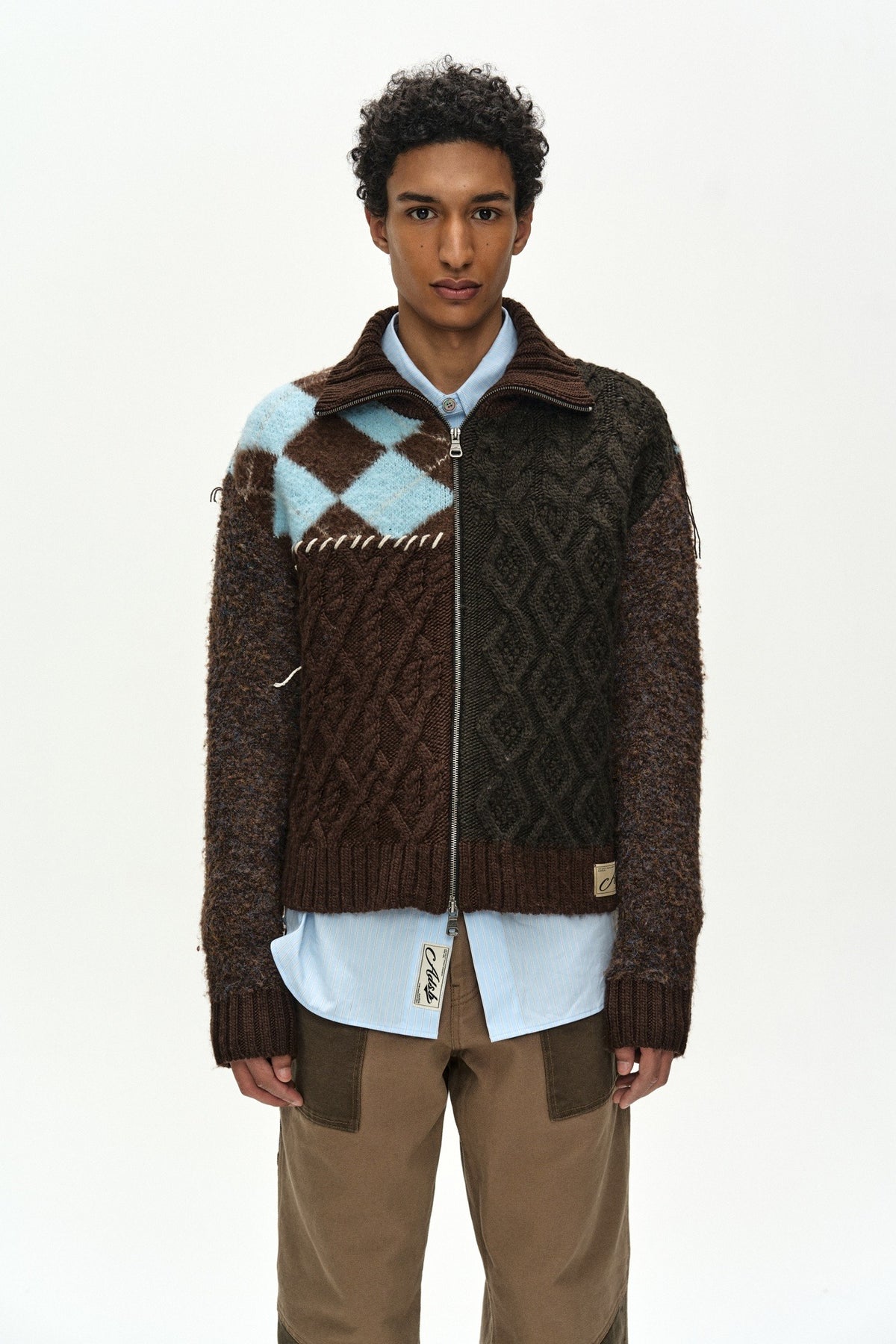 Andersson Bell - Patchwork Zip-Up Sweater (Brown/Khaki) product image 1 | TRAB K-Fashion Australia