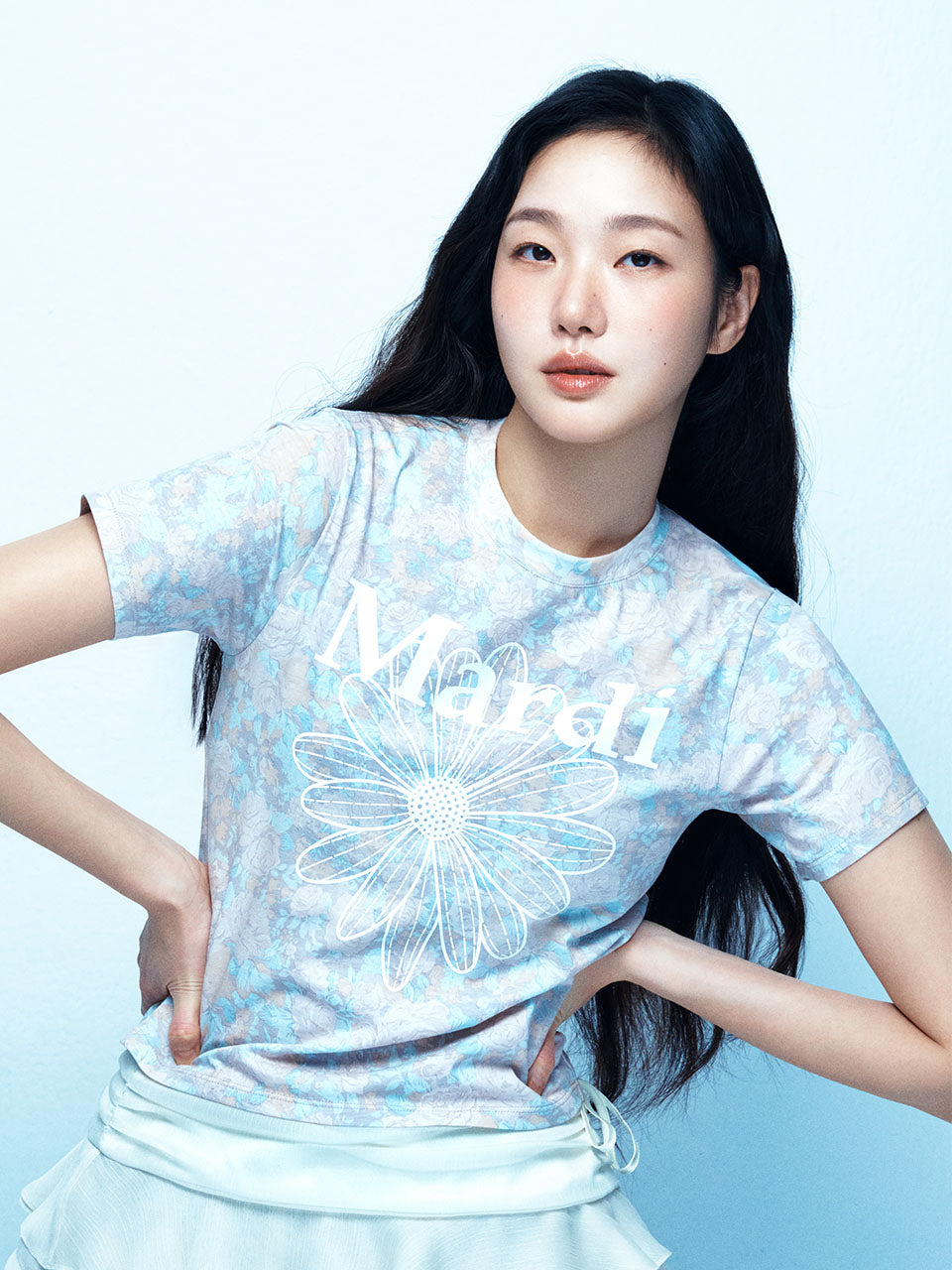 Mardi Mercredi - Slim Tshirt Fleur Flowermardi (Indipink White) product image 1 | TRAB K-Fashion Australia
