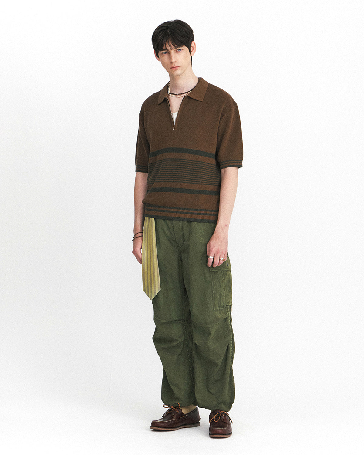 Eastlogue - Border Half Zip Up Knit (Cocoa & Olive) product image 1 | TRAB K-Fashion Australia