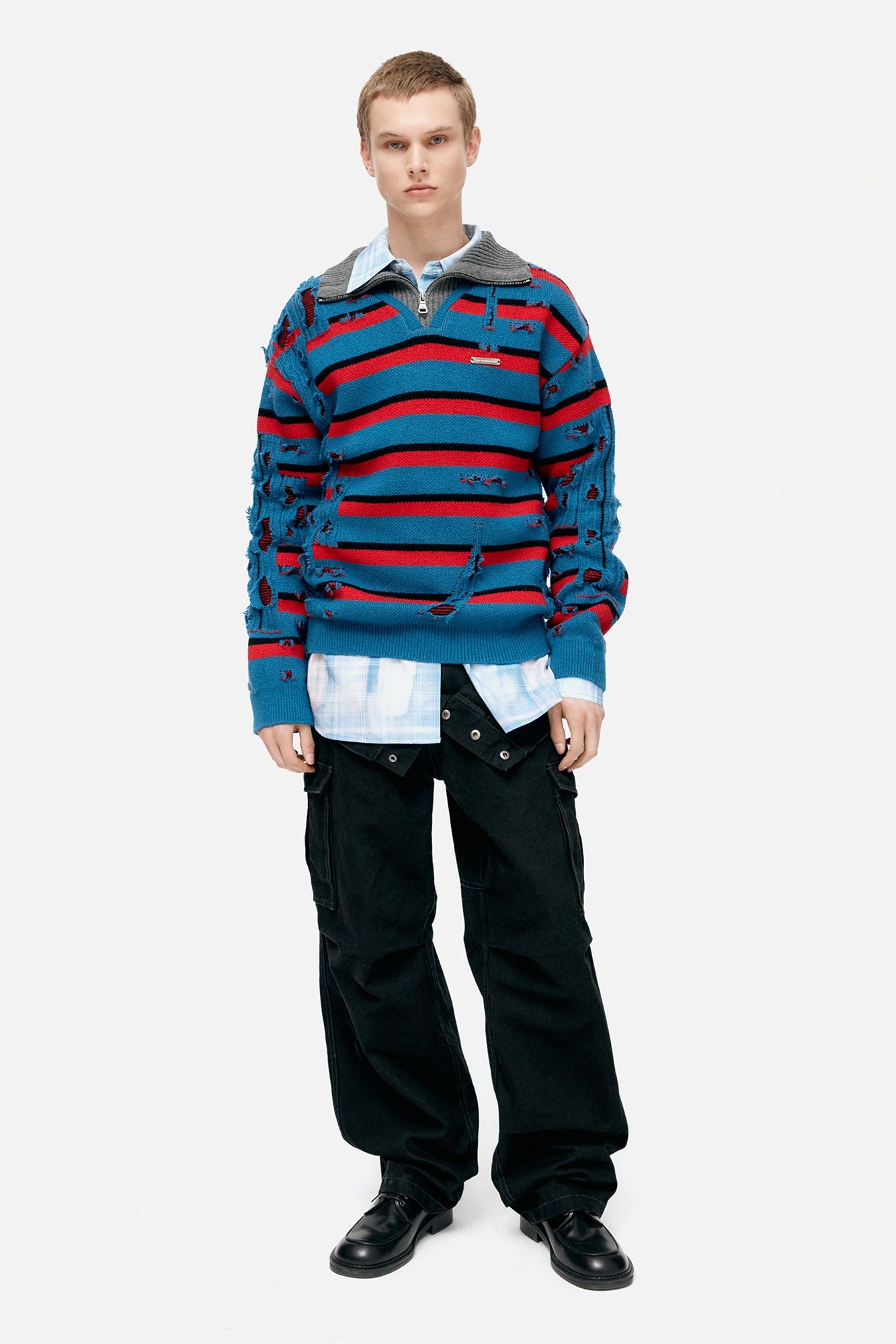 Andersson Bell - Stripe Jacquard Half Zip-Up Sweater (Blue/Red) product image 1 | TRAB K-Fashion Australia
