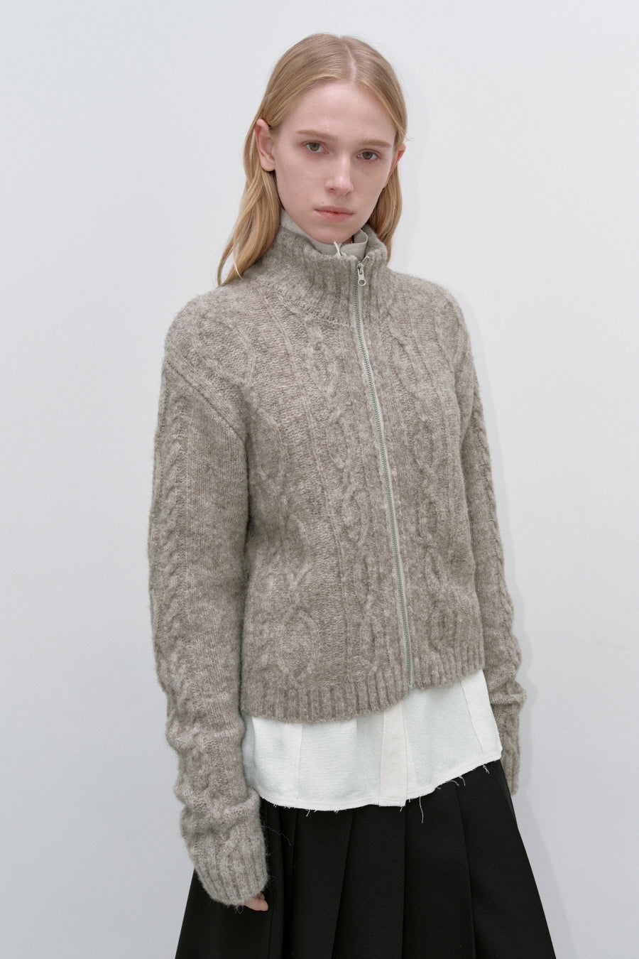 Insilence - Twist Half Zip-up Knit (Melange Brown) product image 1 | TRAB K-Fashion Australia