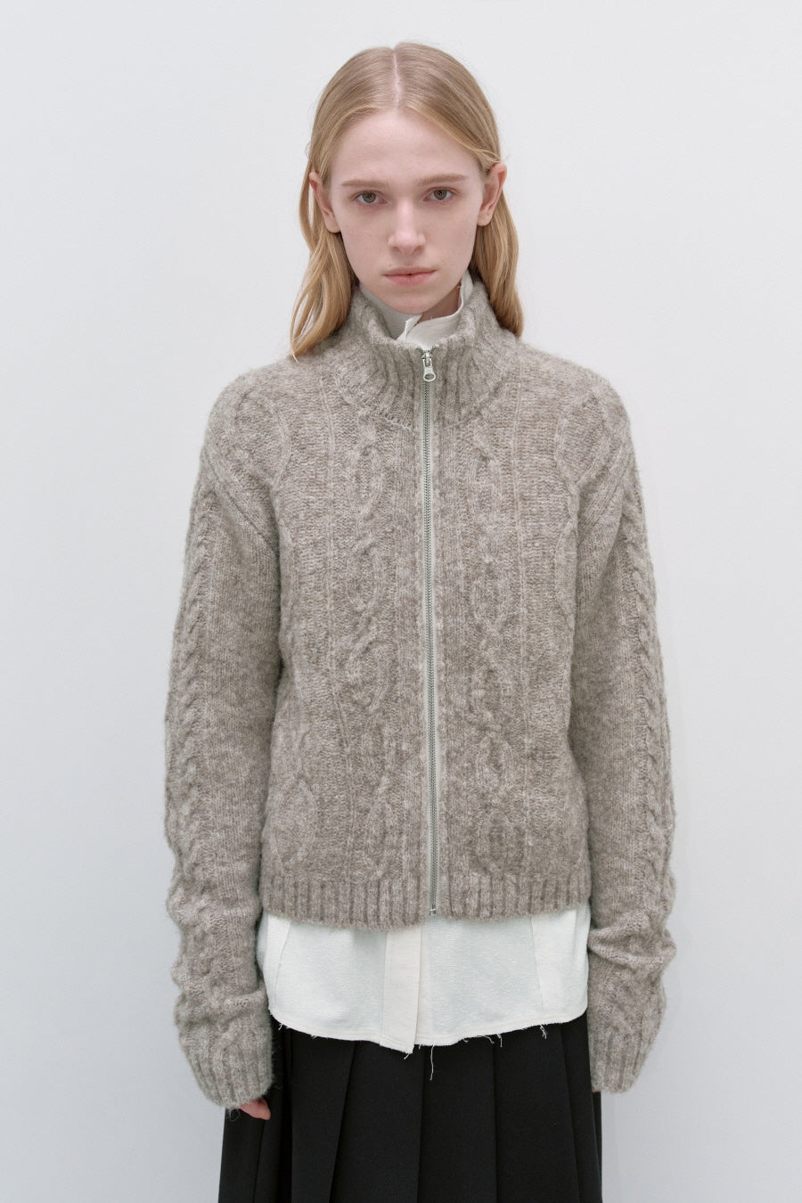 Insilence - Twist Half Zip-up Knit (Melange Brown) product image 2 | TRAB K-Fashion Australia