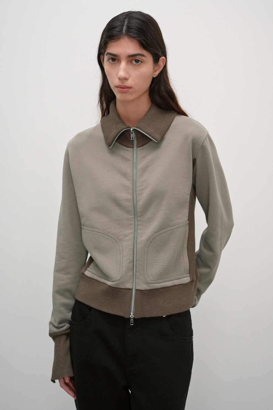 Insilence - Knit Combi Cotton Zip-Up (Beige) product image 1 | TRAB K-Fashion Australia
