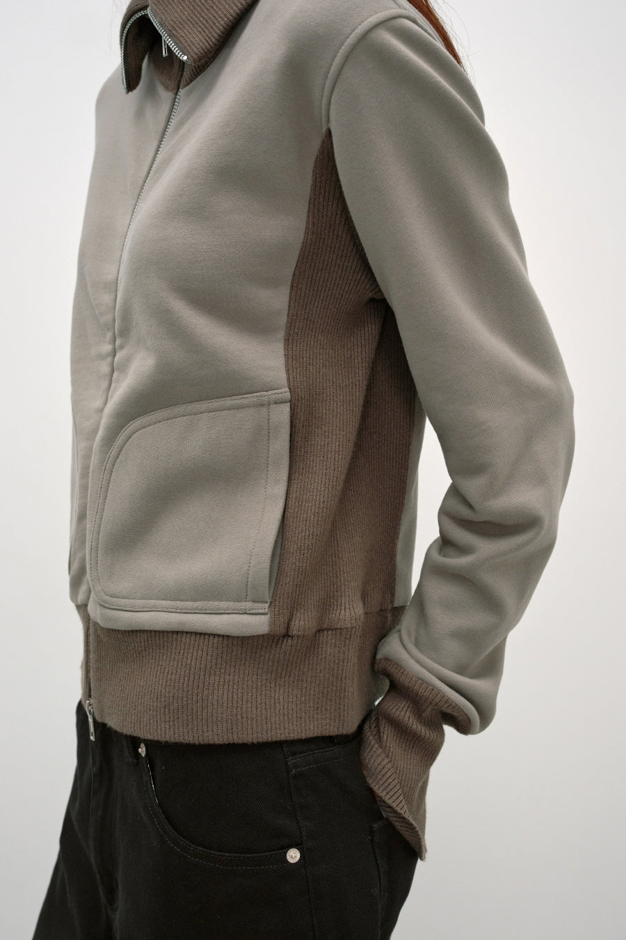 Insilence - Knit Combi Cotton Zip-Up (Beige) product image 2 | TRAB K-Fashion Australia