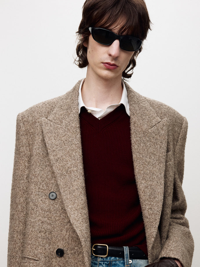 Tonywack - Textured Wool And Alpaca Double-Breasted Coat (Beige) product image 5 | TRAB K-Fashion Australia