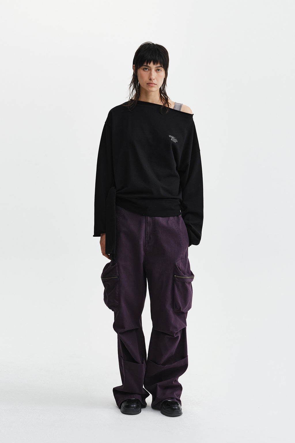Matin Kim - Back Logo Raw Cut Boat Neck Top (Black) product image 10 | TRAB K-Fashion Australia