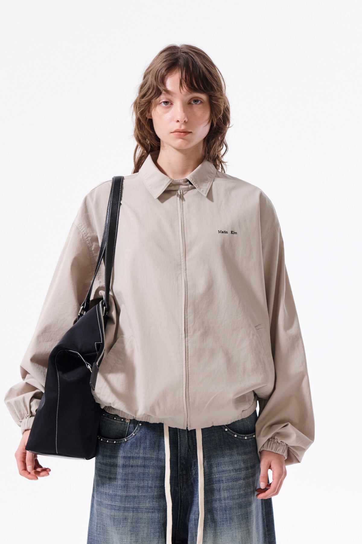 Matin Kim - Small Logo Cotton Zip Up Jumper (Light Beige) product image 6 | TRAB K-Fashion Australia