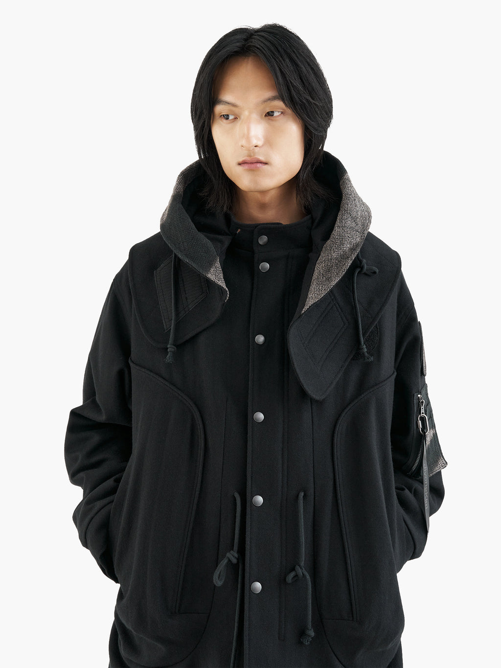 Jiyong Kim - Sun-Bleached Detachable Hood Fishtail Coat (Black) product image 5 | TRAB K-Fashion Australia