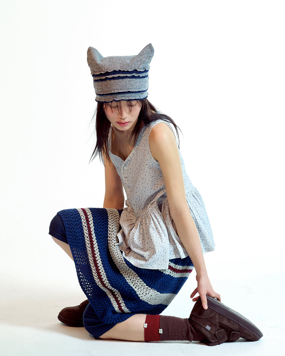 Coyseio - Stripe Layered Knit Skirt (Grey) product image 2 | TRAB K-Fashion Australia