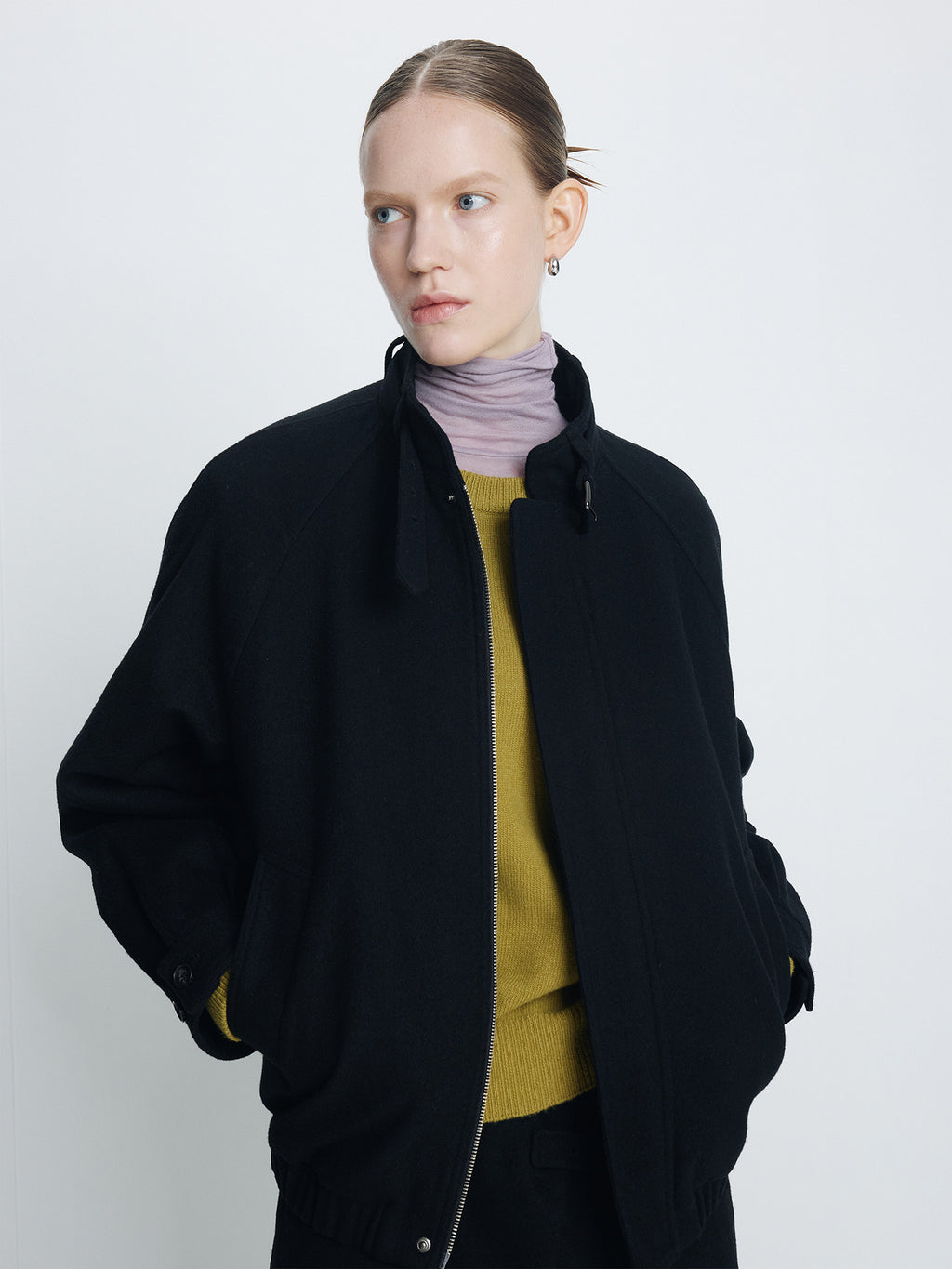 Tonywack - Wool Flannel Belted Stand Collar Bomber (Black) product image 5 | TRAB K-Fashion Australia