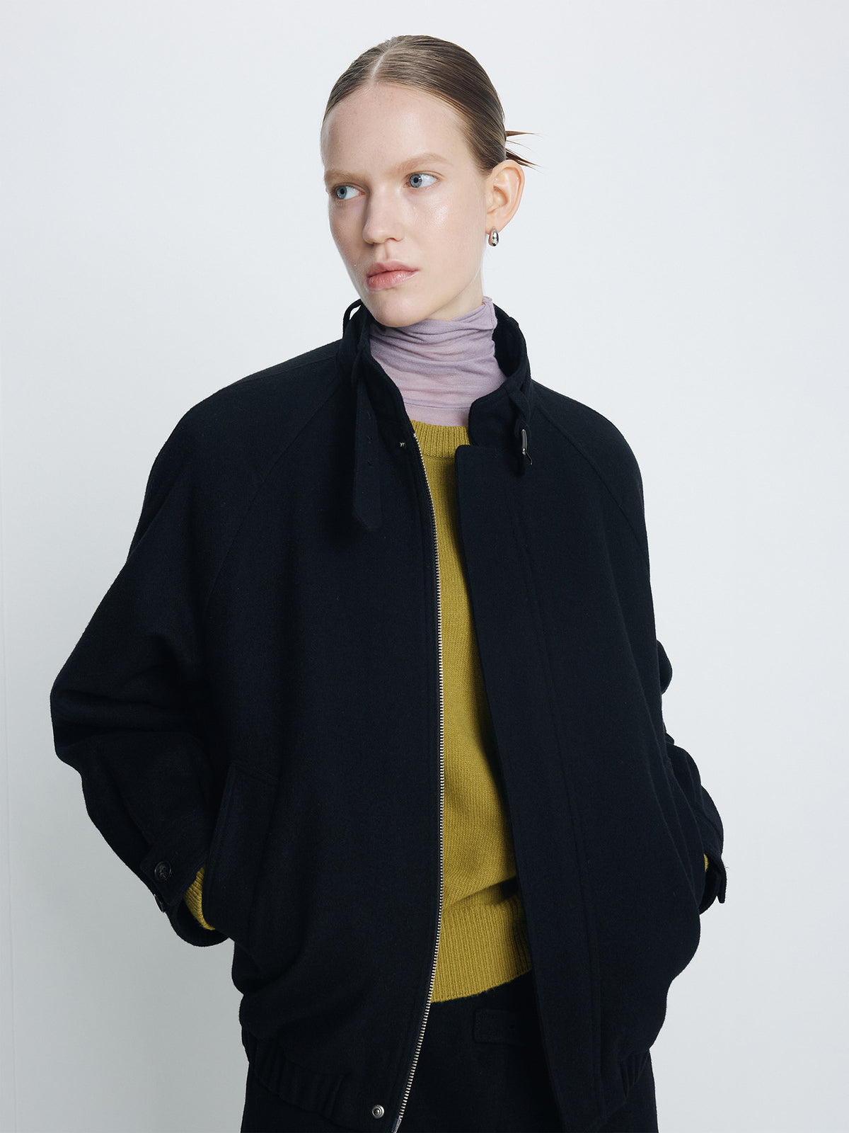 Tonywack - Wool Flannel Belted Stand Collar Bomber (Black) product image 5 | TRAB K-Fashion Australia